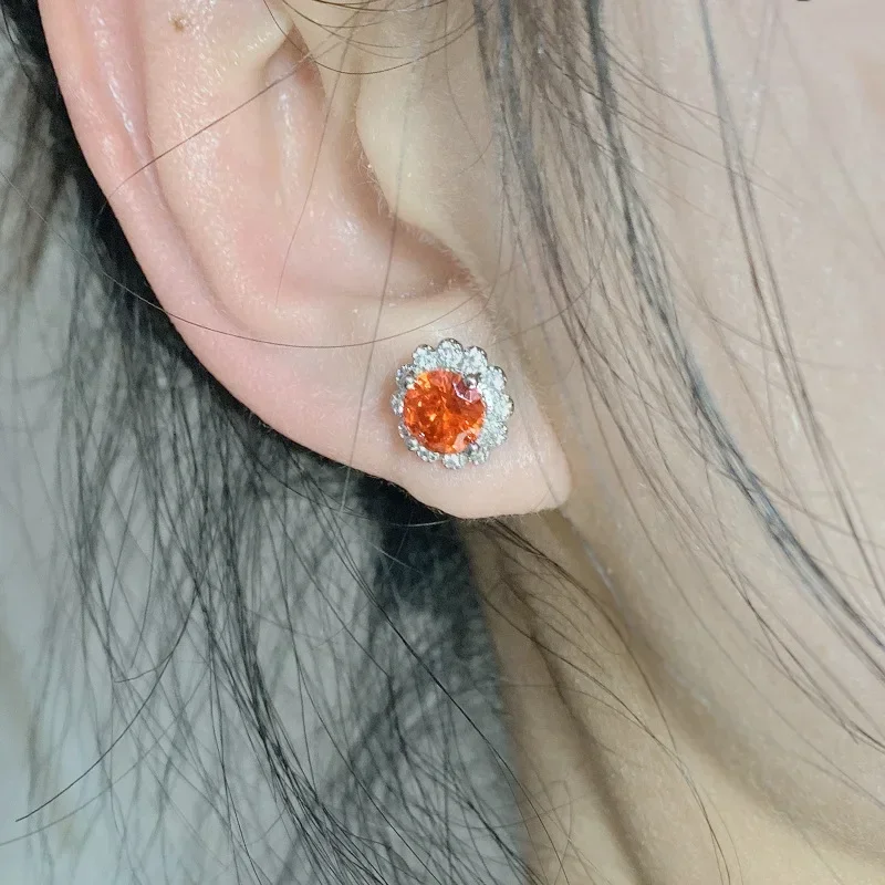 MDLFES Moiss1n الماس نمط ليتل ديزي لايف الساخن مجموعة أقراط اليوسفي الأحمر مشع زركونيا الملونة مجوهرات حلقة مفتوحة