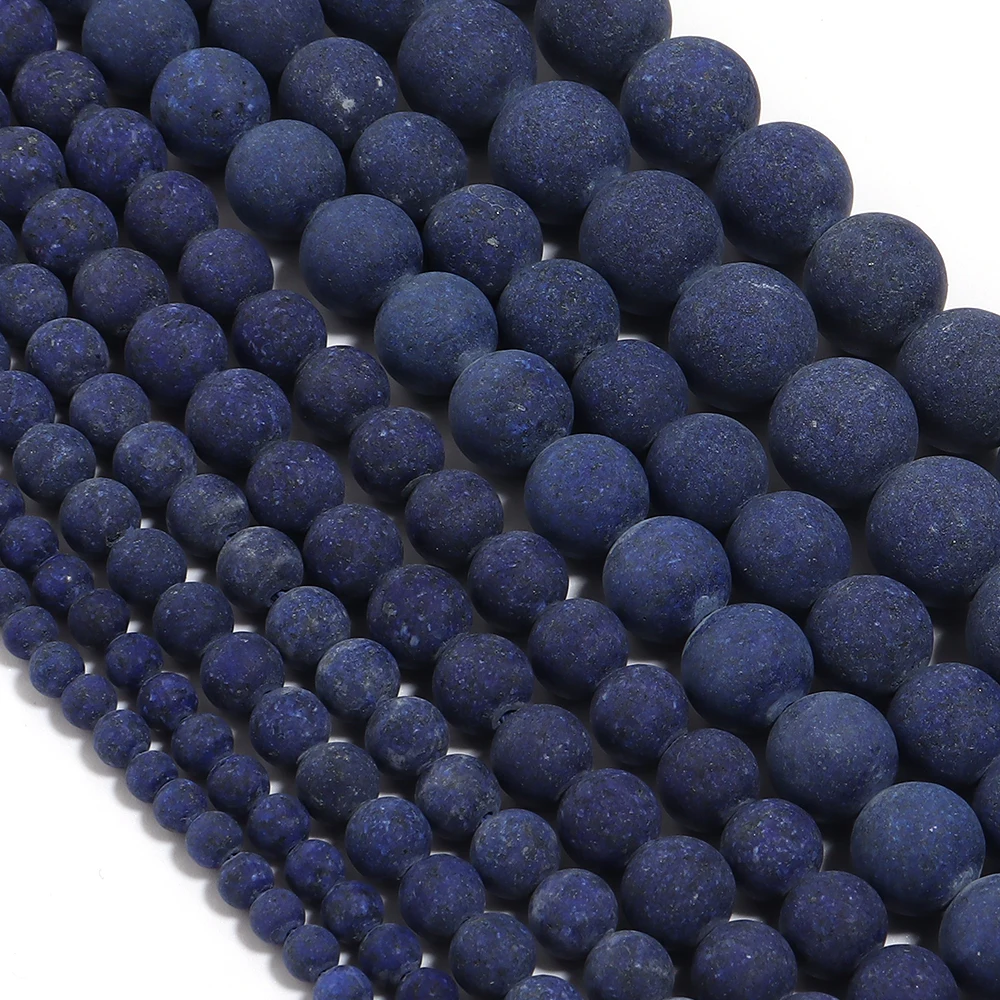 1 Strang/Lot 4/6/8/10/12 mm mattierte Lapislazuli-Steinperlen, runde lose Abstandsperlen für die Schmuckherstellung, DIY-Halskette, Armband – Detail 3