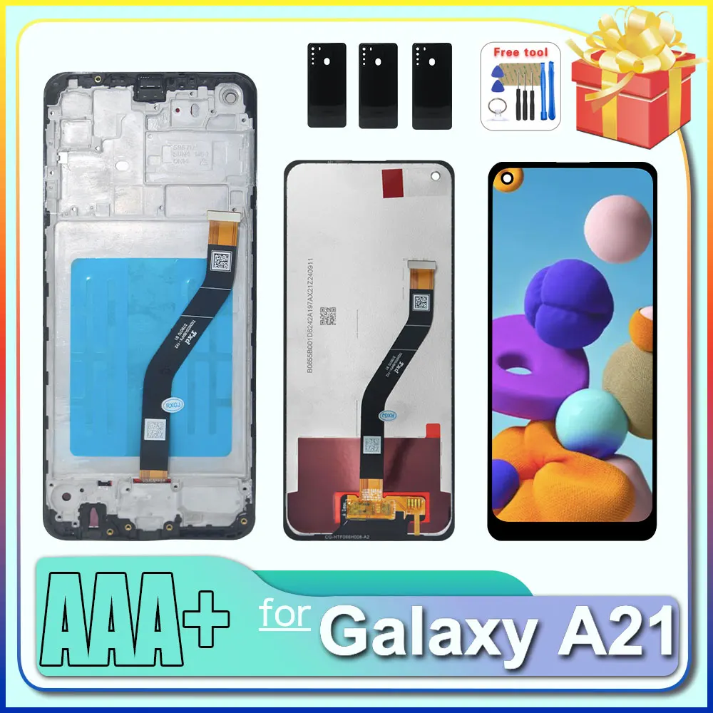 LCD para Samsung Galaxy A21 pantalla LCD MONTAJE DE digitalizador con pantalla táctil para Samsung A21 A215F A215U pantalla LCD de teléfono con marco