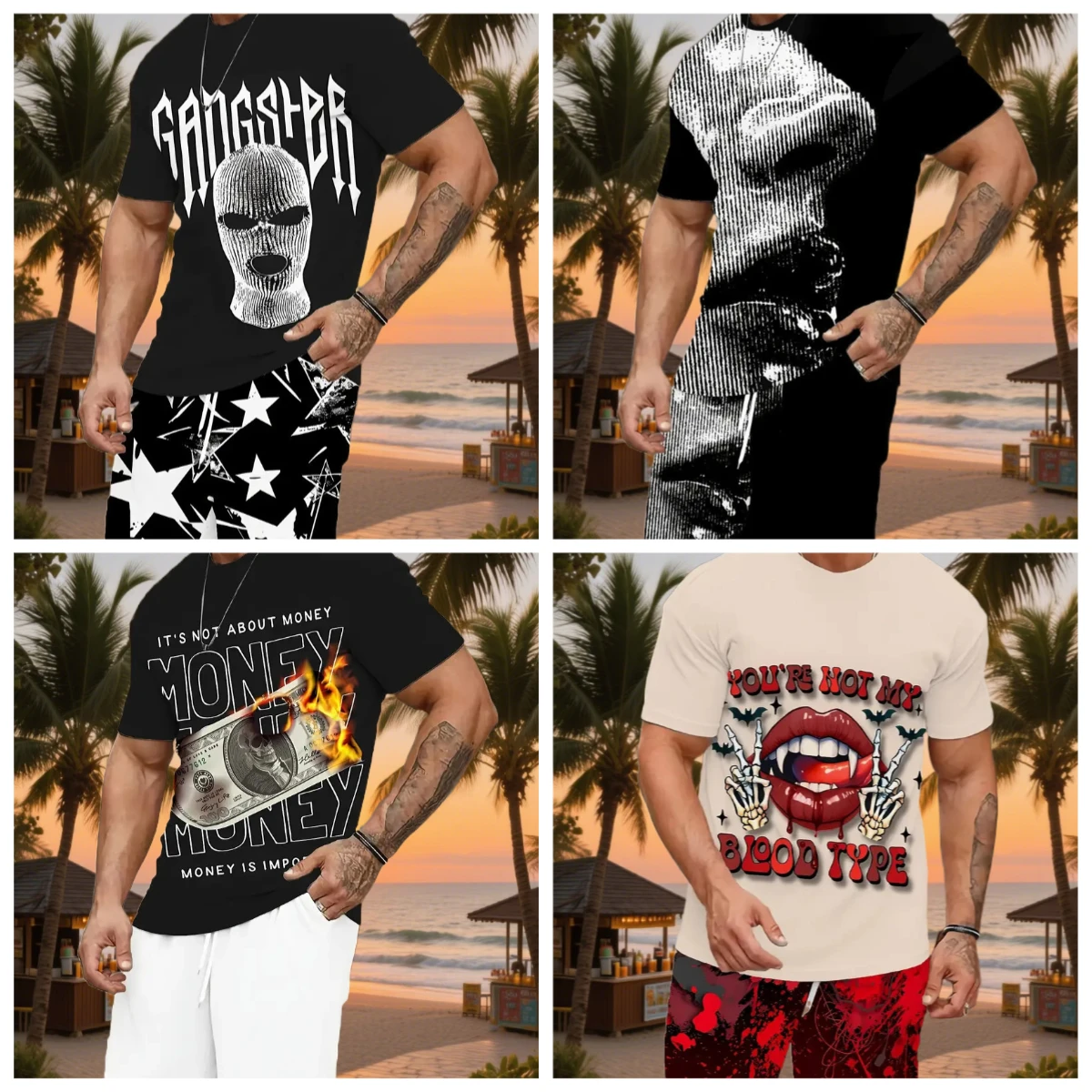 

The Latest Popular T-shirt Sets for 25 3D Vacation Hip-hop Elements Fashionable Street Men's Sets Summer Tops Shorts Breathable