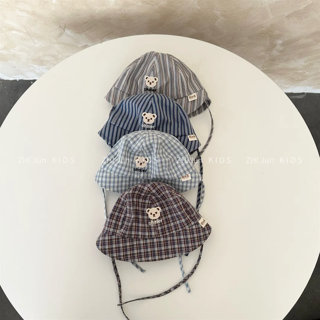

Cute Bear Kids Hats 2026 New Baby Sun Hat Cartoon Bear Letter Kids Fisherman Caps Baby Children Wear Basin Hat