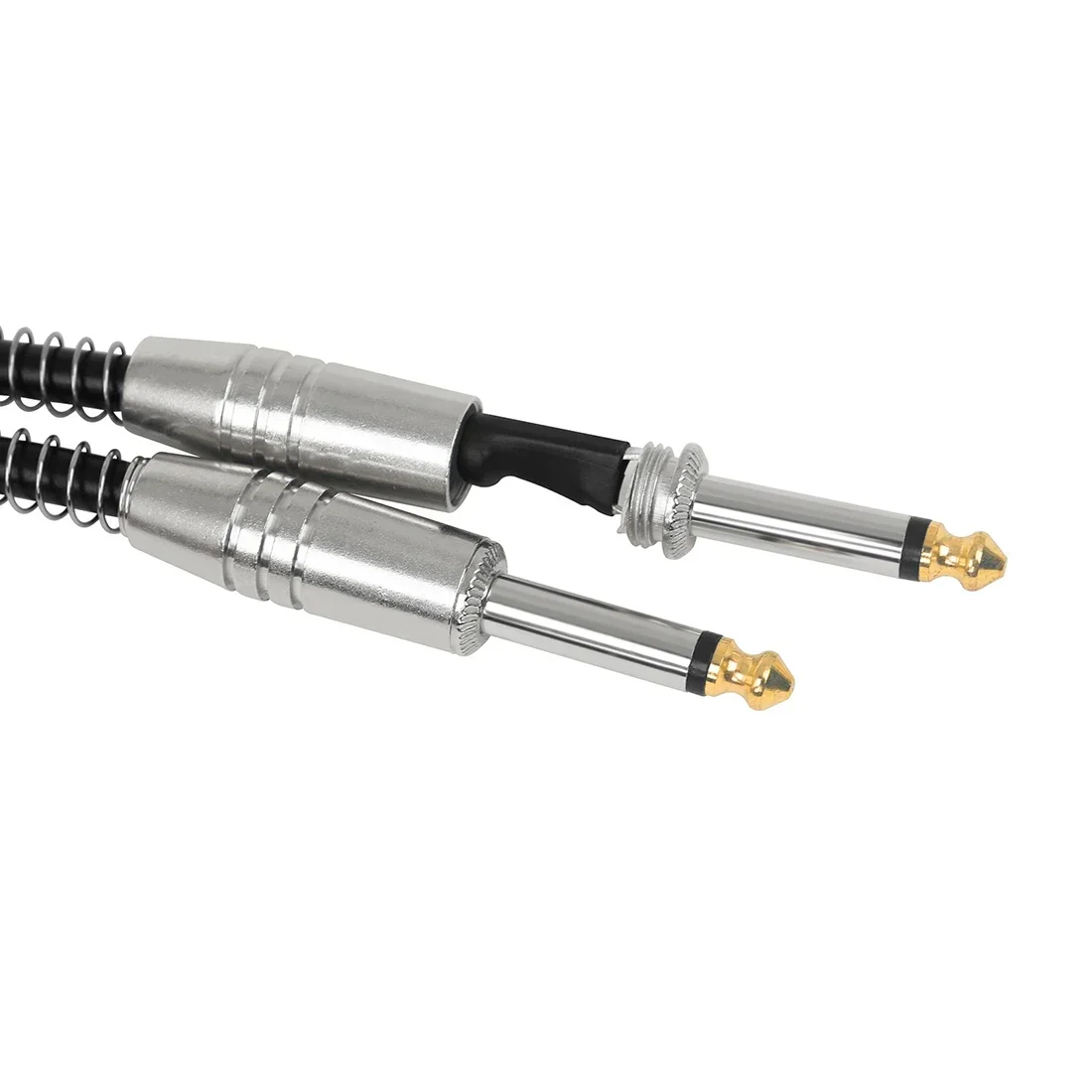 Black Leather Silver Head with Spring 6.35mm Guitar Effects Cable No Noise Shielded Bass Cable 3M/5M/10M Connection Cable