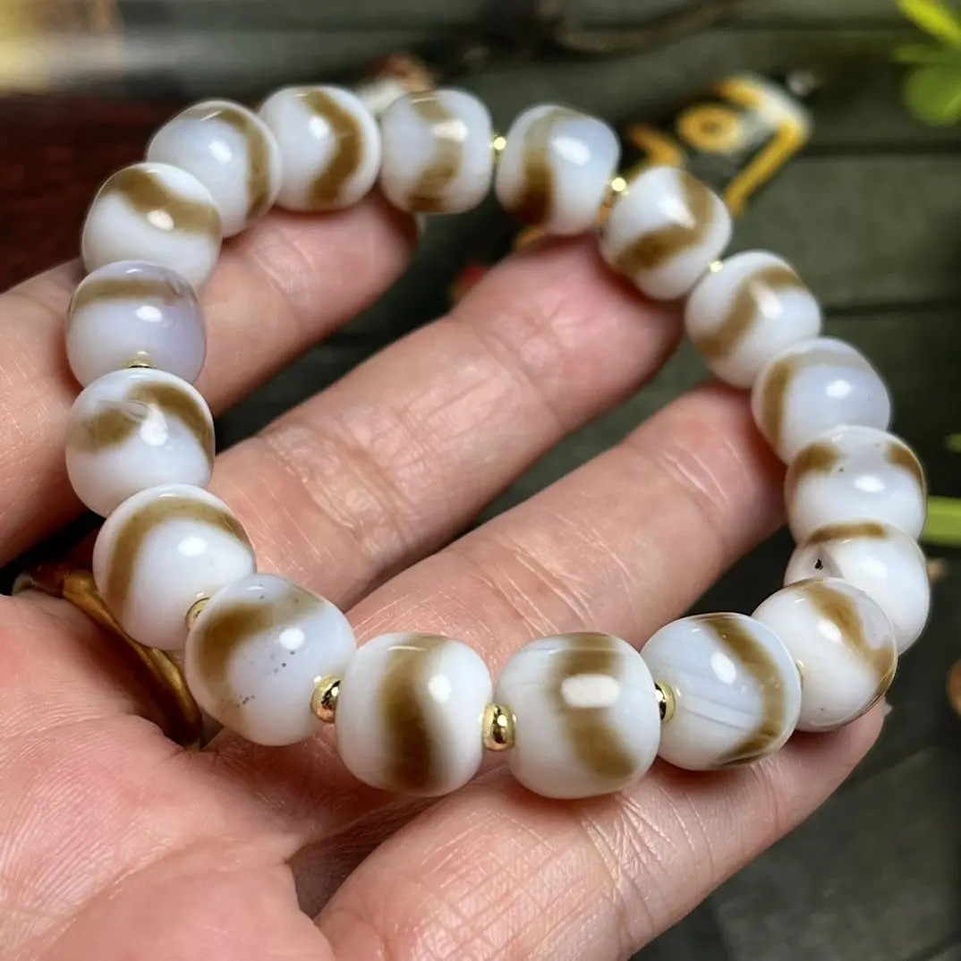 Tibet reflux genuine dzi beads, natural old agate ethnic wind dzi beads, tiger tooth bracelet, high oil-coated pulp, tiger tooth