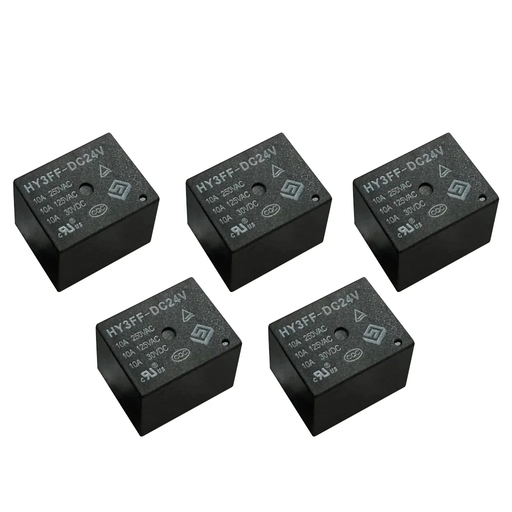 Pack of 5pcs Relay HY3FF-DC24V 10A 250 VAC Power Relay PCB Type 5 Pins Black