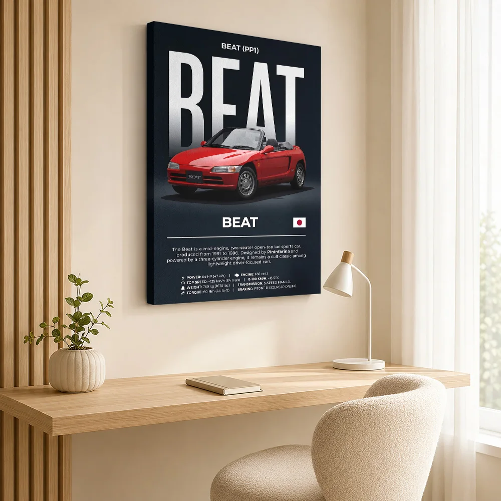 Japanese Beat Kei Sports Car Framed Canvas Poster Customized Photo Detailed Infographic Wall Art For Home Study Mechanic Gift
