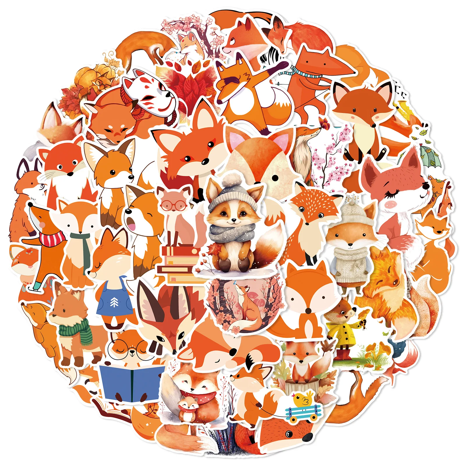 10/50PCS Lovely Fox Stickers Children Stationary Fridge Water Cup Skateboard Kawaii Decal DIY Sticker for Kids Girls Toy Gift