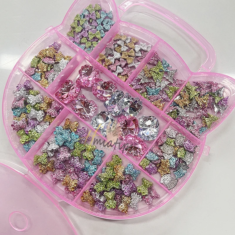 1box 3D Kawaii kryształki górskie niedźwiedź/kot Gems Glitter akrylowe kryształki do ozdabiania paznokci do materiały dekoracyjne naciśnij na paznokcie