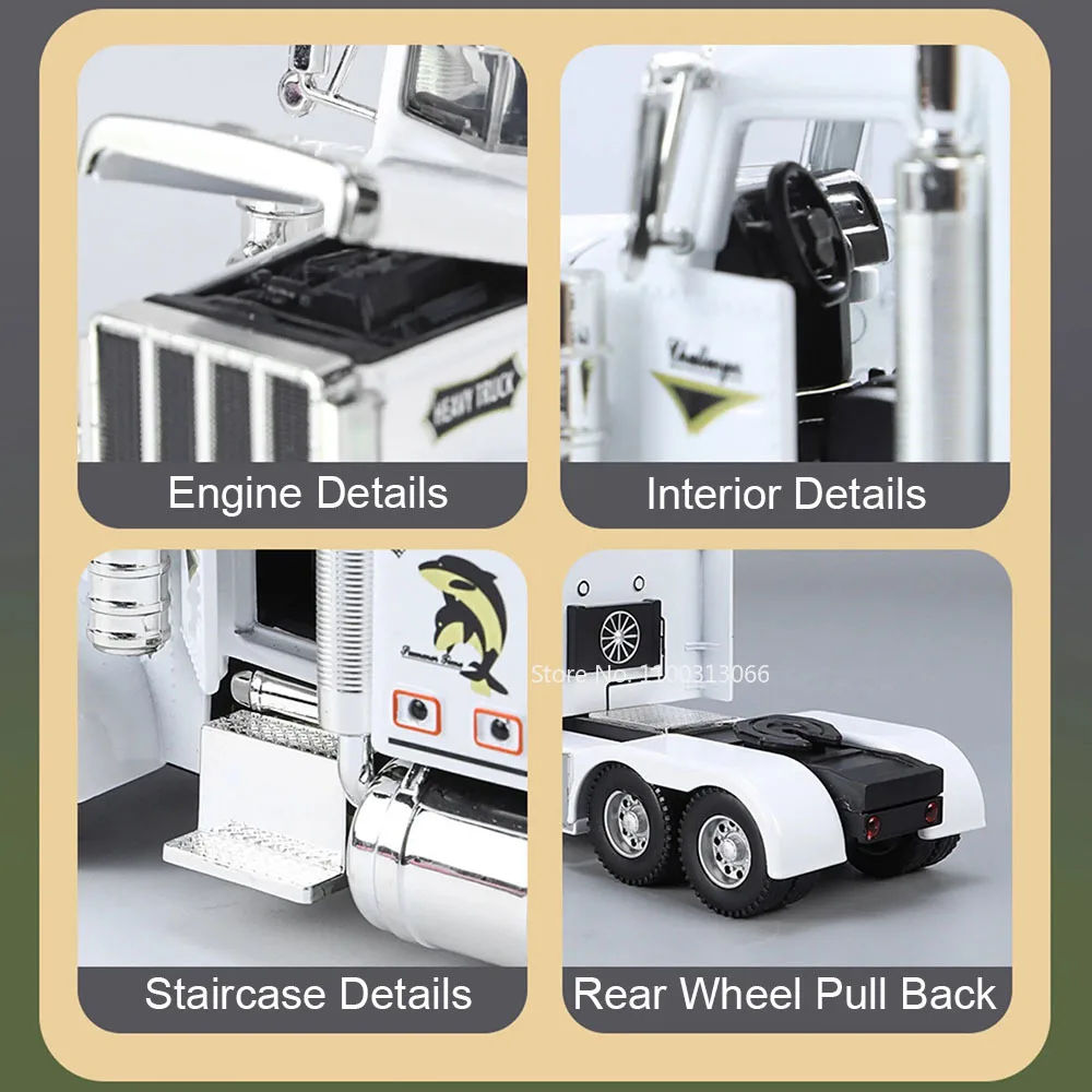 Peterbilt – voitures en alliage moulées sous pression, jouets 1:24, modèles avec musique légère, véhicule à tirer, 3 portes ouvertes, voiture Miniature pour garçons, cadeaux, 389