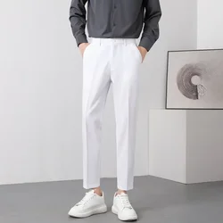 Polyester Elastic Men's Summer Pants Stretch White Male Suit Trousers Spandex Cheap Classic Luxury Korean Style Clothes Designer