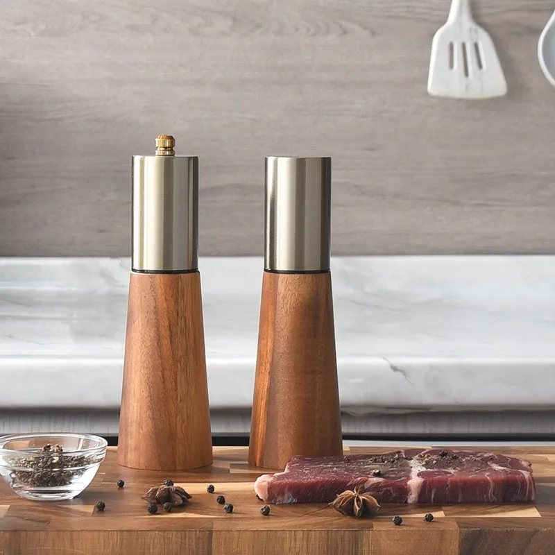 Stainless Steel Salt Pepper Grinder Set Manual Ceramic Core Spice Mill For Kitchen Seasoning Pepper Sea Salt Grinding Container