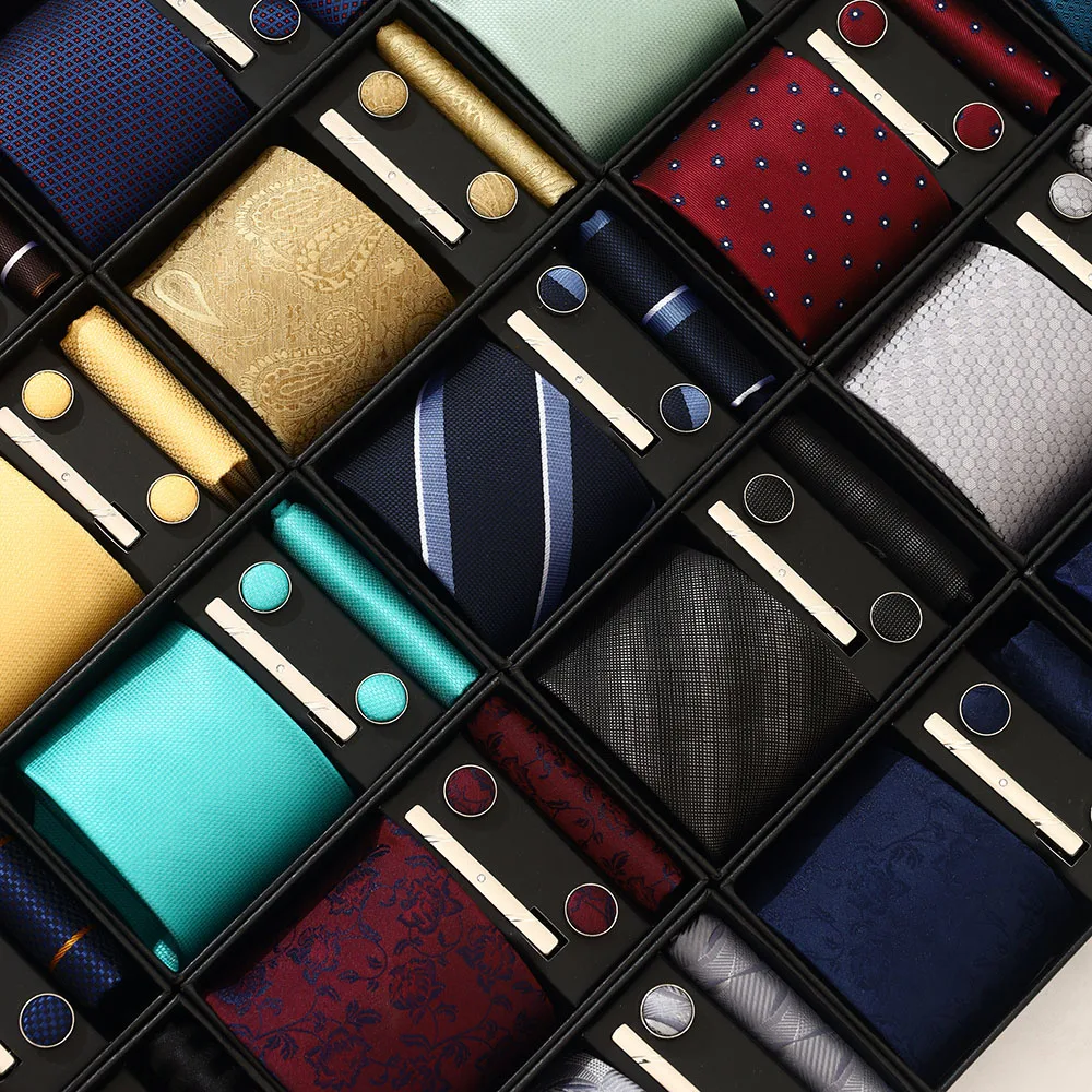 الجملة تصميم جديد عطلة هدية مربع 8 سنتيمتر التعادل منديل أزرار أكمام مجموعة للرجال الأزرق مخطط دعوى اكسسوارات الزفاف ربطة العنق