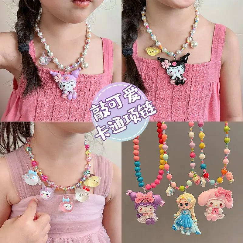 Crianças princesa dos desenhos animados frisado colar menina elsa koromi pingente bebê jóias brinquedo hobbies ação kawaii brinquedo figuras