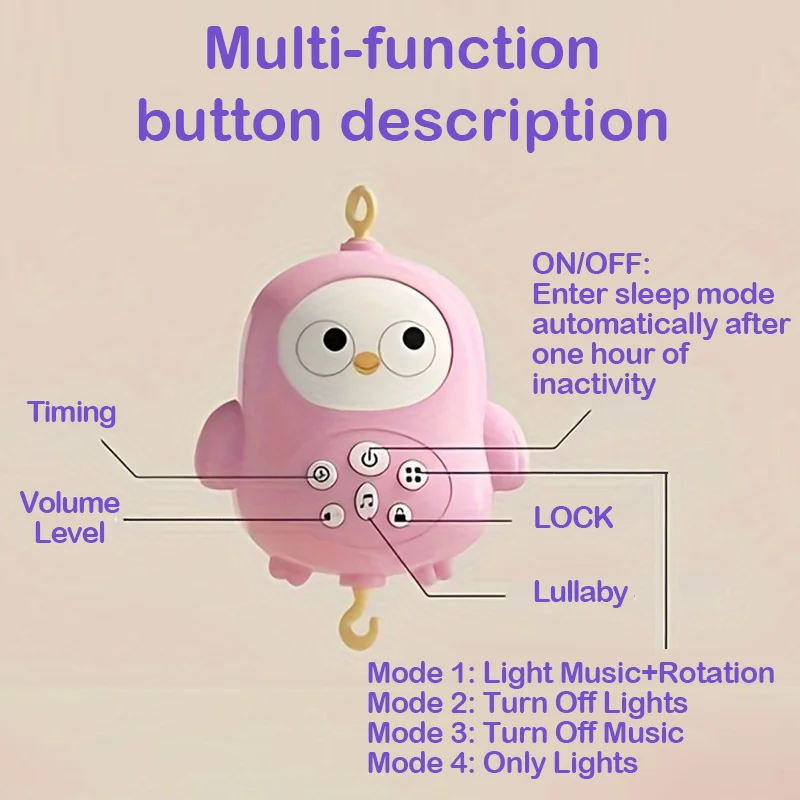 360 °   Culla musicale per bambini, luce notturna rotante mobile, campana da letto, giocattolo a quattro velocità, regalo da comodino con sonaglio per neonato appeso a quattro velocità