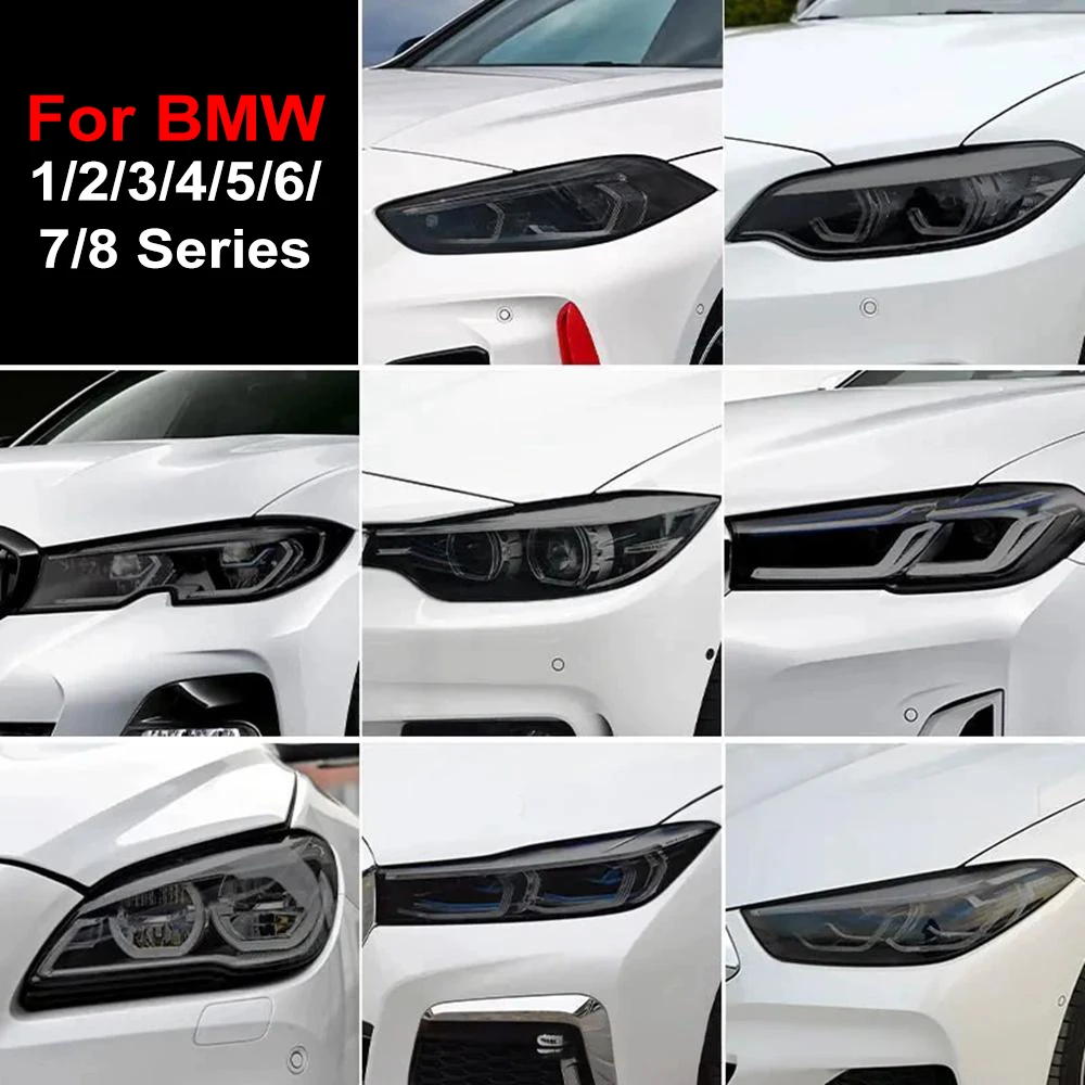 For BMW 1/2/3/4/5/6/7/8 Series High-Gloss Smoke Black TPU Car Headlight PPF Film Pre-Cut Anti-Scratch Protective Vinyl Wrap Kit