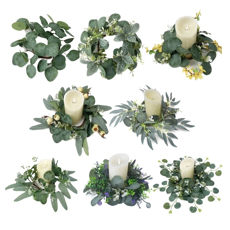 25cm Artificial Greenery Wreath For Candlestick Garlands Wreath Candle Rings Wedding Party Christmas Centerpiece Decor