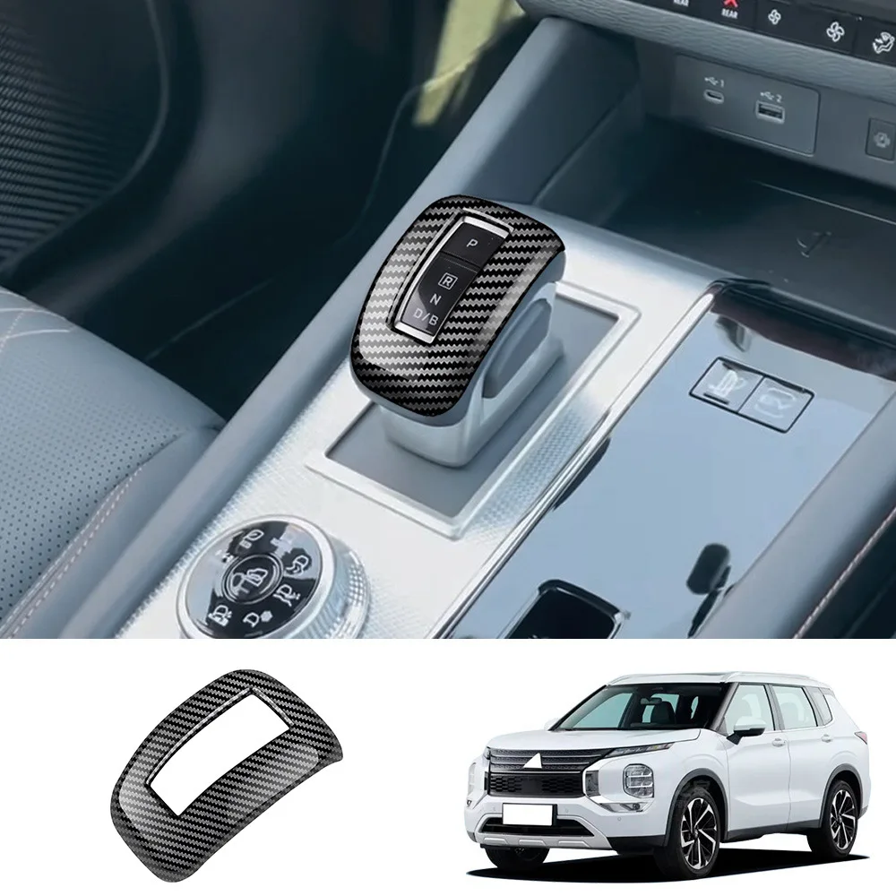 Abs Koolstofvezel Patroon Versnellingspookknop Trim Control Row Cover Decoratie Auto-Accessoires Voor Mitsubishi Outlander 2022 +