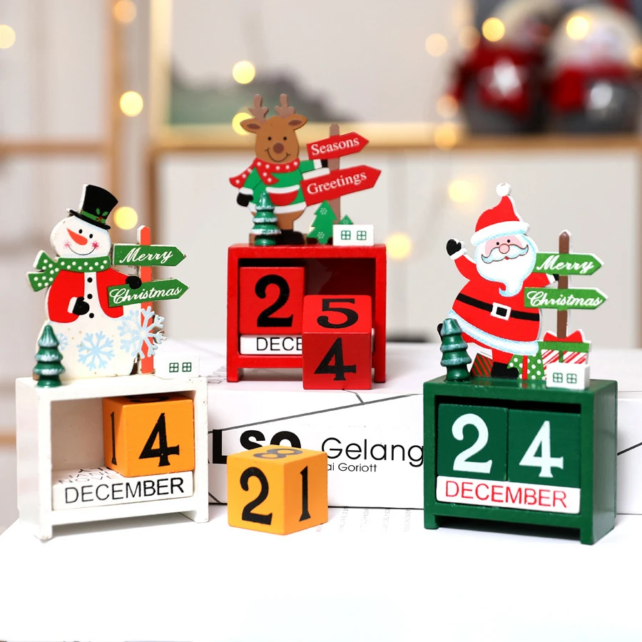 

Christmas Advent Calendar Wooden Ornament Christmas Decoration for Home 2022 New Year Countdown Calendar Box Santa Claus Snowman