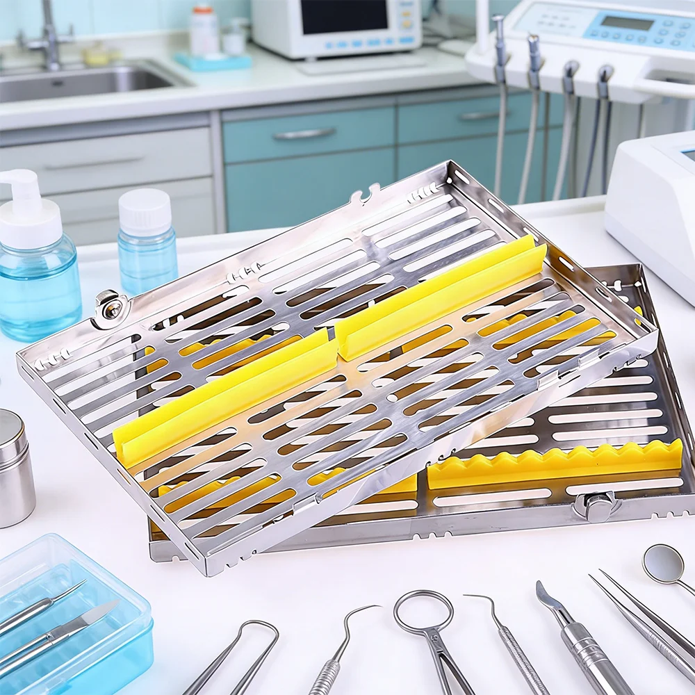 

Стойка для стерилизации стоматологических инструментов и коробка, совместимая с автоклавом, кассетные боры, лоток для дезинфекции, система для клинических лабораторий