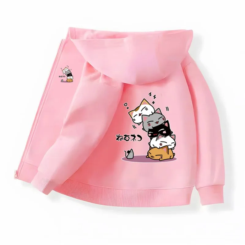 Herbstmäntel für Jungen und Mädchen, lustige Jacke mit Katzen- und Meerschweinchenmotiv, Kinder-Kapuzenpullover aus Baumwolle mit langen Ärmeln und Reißverschluss. – Detail 8