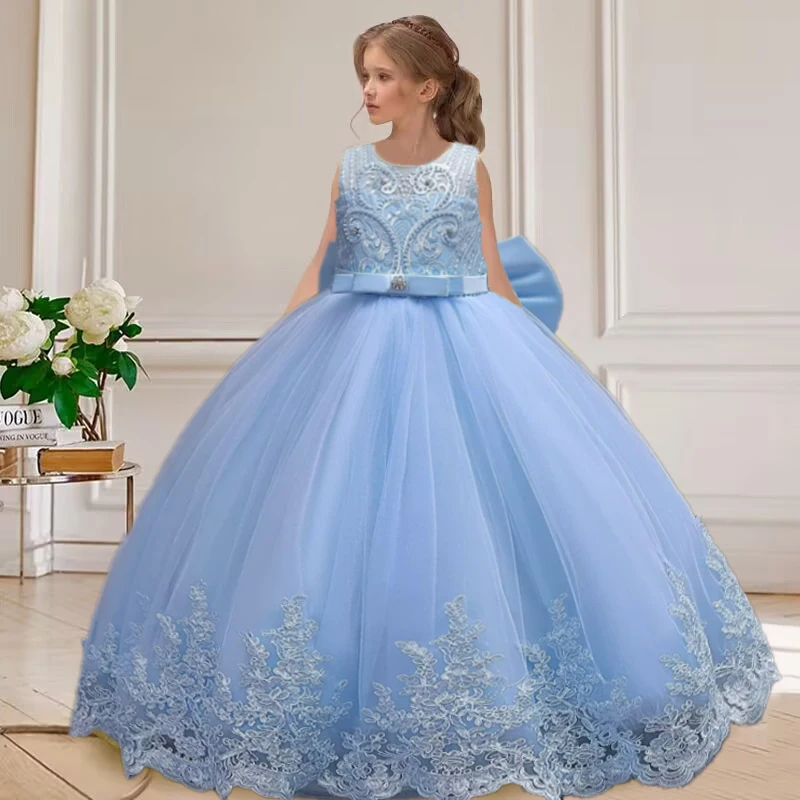 4-12 lat wspaniała dziewczyna sukienka prześwitująca elegancka dziewczyna przyjęcie urodzinowe sukienka księżniczki długa karnawałowa suknia wieczorowa letnia odzież