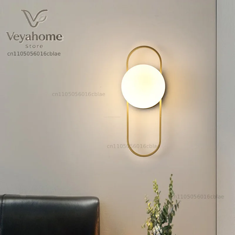Nordic Frosted Glass Ball LED Wall Lamps for Bedroom TV Background Hardwired Indoor G9 Bulb LED Wall Sconce Interior Wall Lights