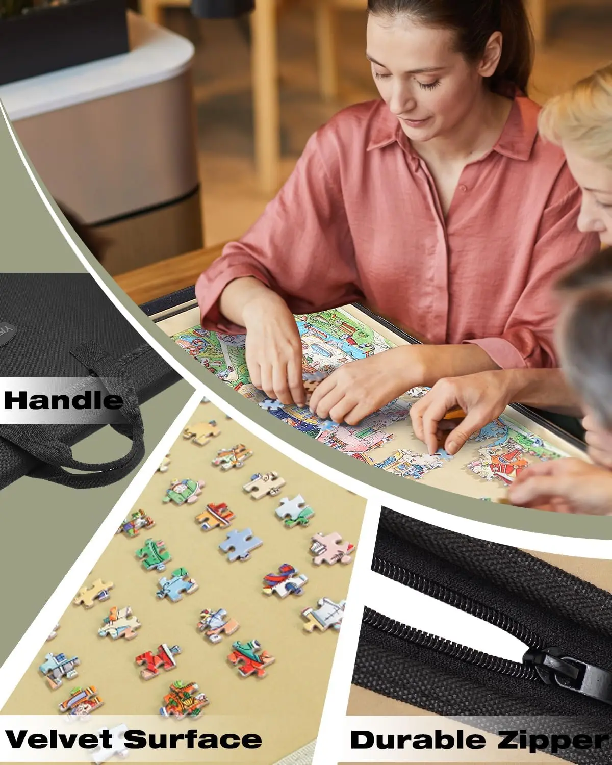 Planche de puzzle portable 1000 pièces avec couvercle pour adultes, étui de puzzle pour le rangement, tapis de puzzle 33,3 ''x 23,6'' avec tri T