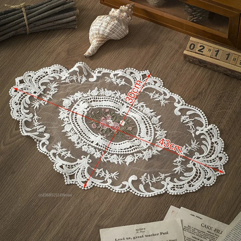 1PC Embroidered Lace Round Dining Table Cover - Elegant Cloth with Coffee Coasters/Napkin for Wedding/Party Decoration