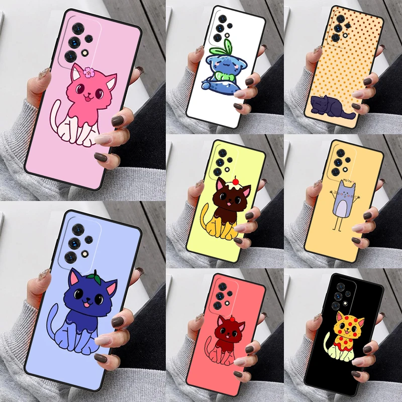 Cute Kawaii Blueberry Cat Phone Case For Samsung Galaxy S23 S21 S20 FE S24 S22 Ultra Note20 S10 S9 S8 Plus A40 A52 A12 A13 A53