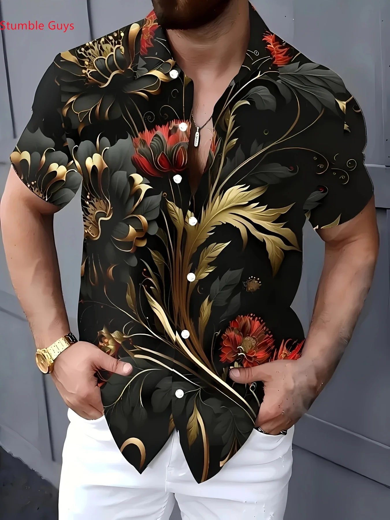 

Summer Tropical Party Shirt Men Casual Man Short Sleeve Hawaiian Fashion Print Lightweight Breathable Beach Tops