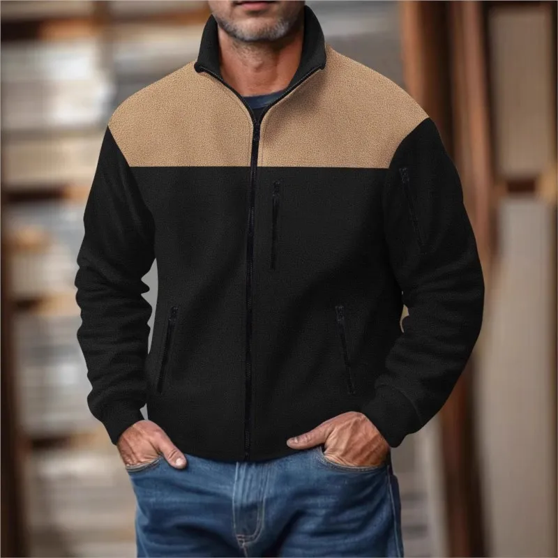 New Men's casual Sports Zipper Stand Collar Hoodie Coat Autumn and Winter Men's Color blocking Cardigan Outdoor Streetwear