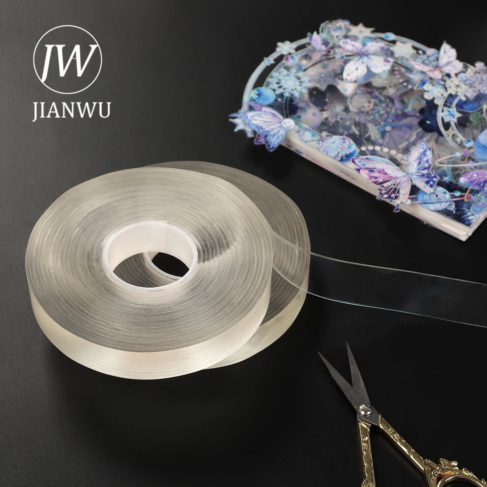 JIANWU 20mm*500cm Full Elasticity Double-sided Transparent Tape Nano Traceless Glue Creative DIY Journal Decor Stationery