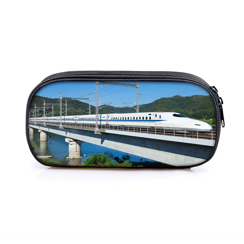 High Speed Rail Train Print Cosmetic Case Pencil Bag Kids Stationary Bags Teenager Pencil Box School Supplies Gift