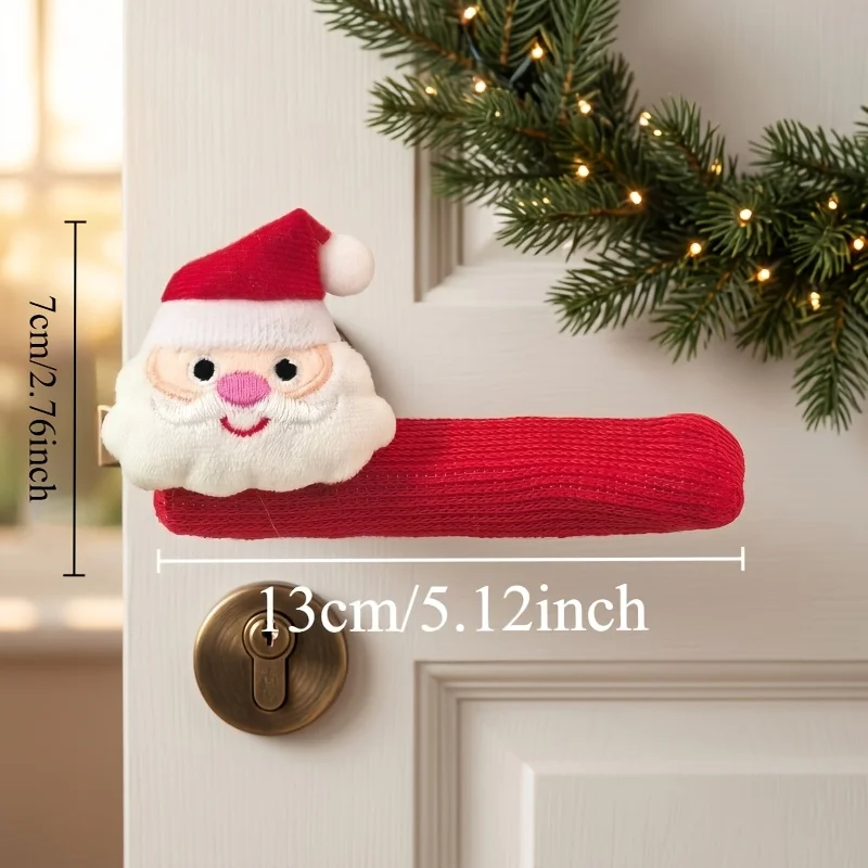 2Pcs Christmas Door Handle Covers, Thickened Santa Claus Design Reusable Holiday Decor Gift, Left & Right Pair Set
