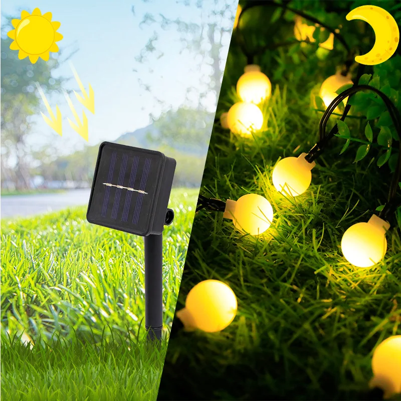 Y2K Solar String Lights Courtyard Christmas Decorations Sand Ball Led Lights Outdoor Waterproof Powered Patio Light 283