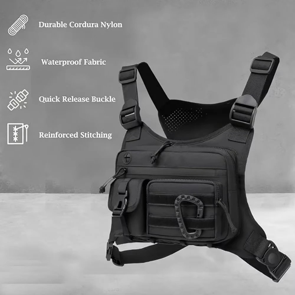 Bolsa Tática Leve para Peito, EDC, para Esportes ao Ar Livre, Colete para Corrida e Ciclismo, Suporte para Celular e Carteira para Treinos e Caminhadas