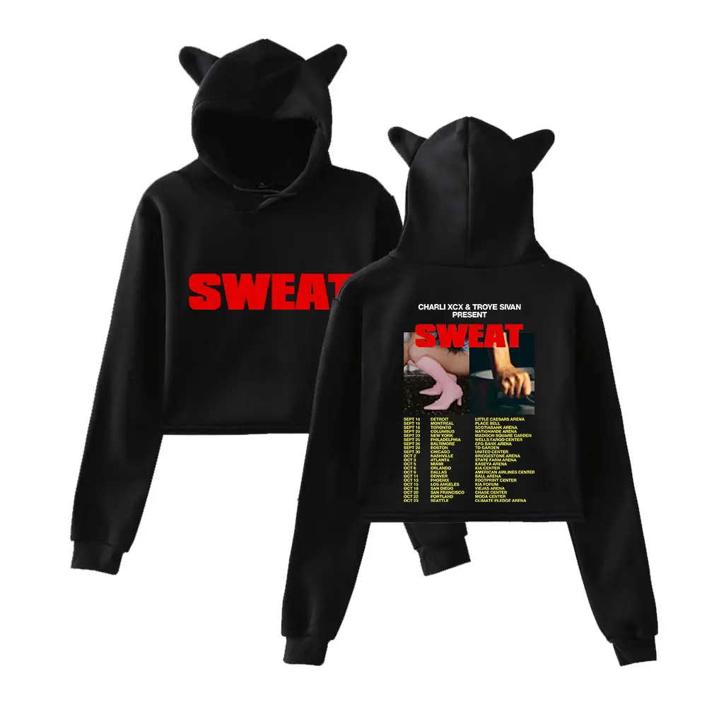 

Charli XCX Sweat Tour Hoodie Vintage 90s Streetwear Merch Hoodies Sports Sweatshirts for Girls Cat Ear Crop Pullover