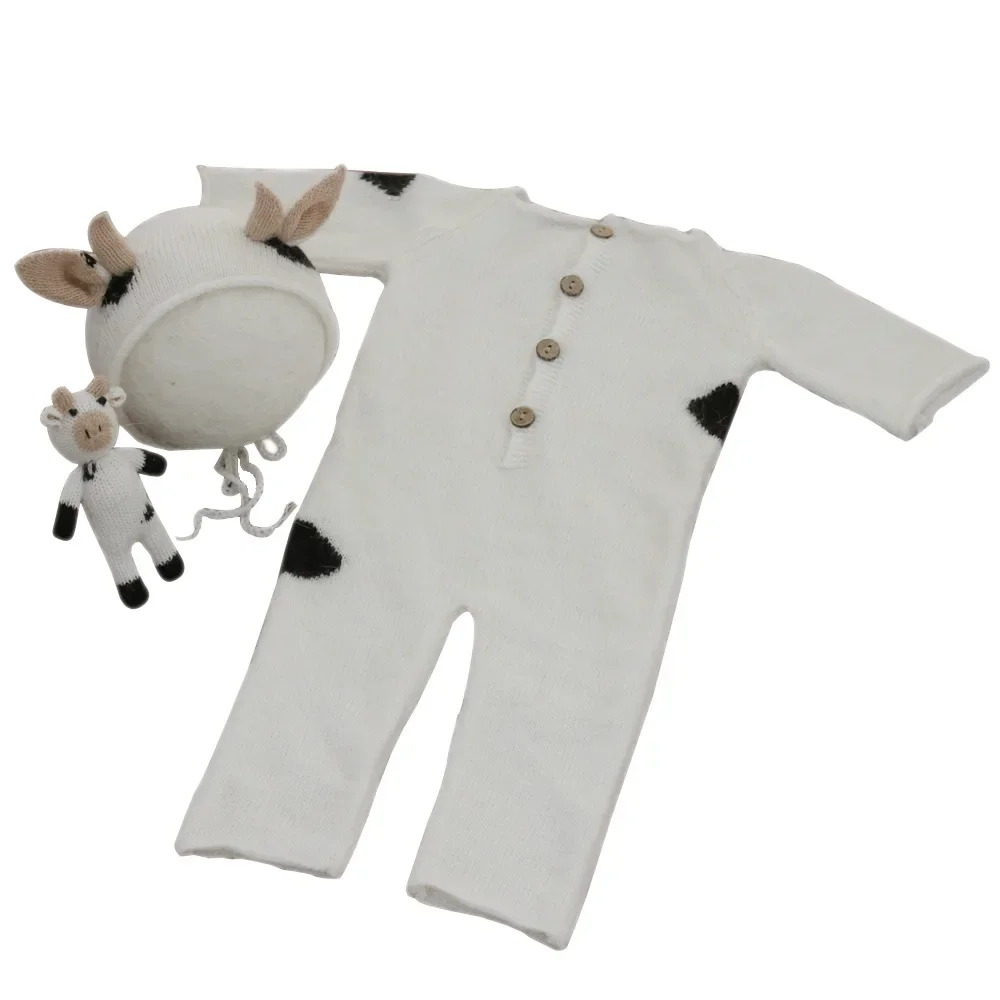 New Newborn Full Moon Baby Photography Clothing Mohair Knitted Bodysuit and Hat Doll Calf Three Piece Set   baby photography