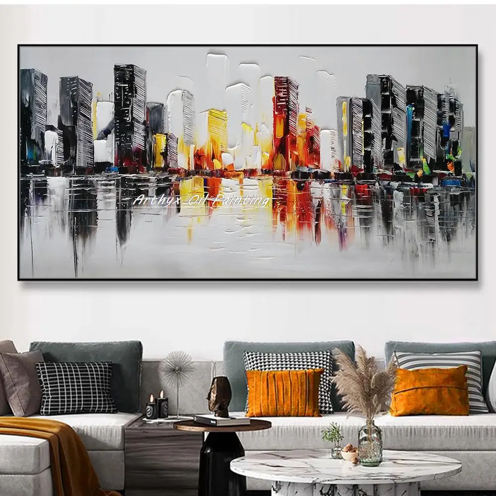 

Arthyx,Handpainted Knife City Landscape Oil Paintings On Canvas,Modern Abstract Posters,Wall Art For Living Room Home Decoration