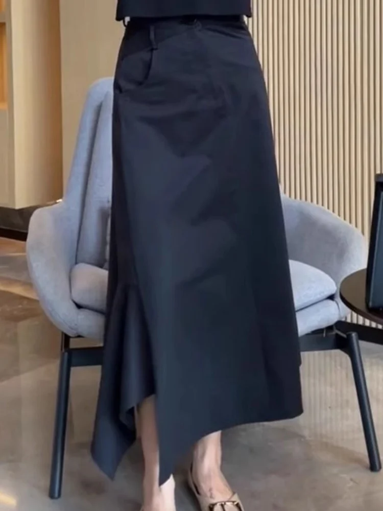 

Faionable Юбка-миди трапециевидной формы с высокой талией, женская весенне-осенняя новая асимметричная корейская юбка Sle Design Sense