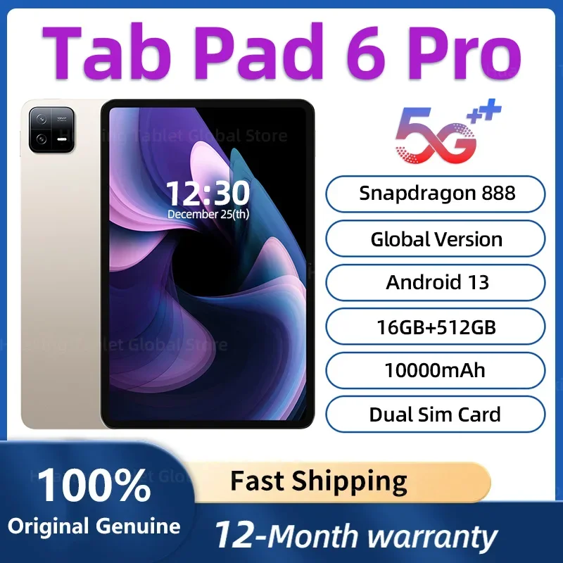 2024 Original Global Version Tablet Pad 6 Pro Android 1316GB+1TB Snapdragon 888 Tablets PC 5G Dual SIM Card WIFI HD 4K Mi Tab