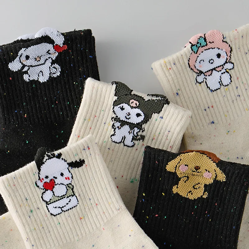 Sanrio Hello Kitty Y2k Socks For Girls Medium Kuromi Cinnamoroll Melody Socks Kawaii Socks Rosered Black White Sock Women Female