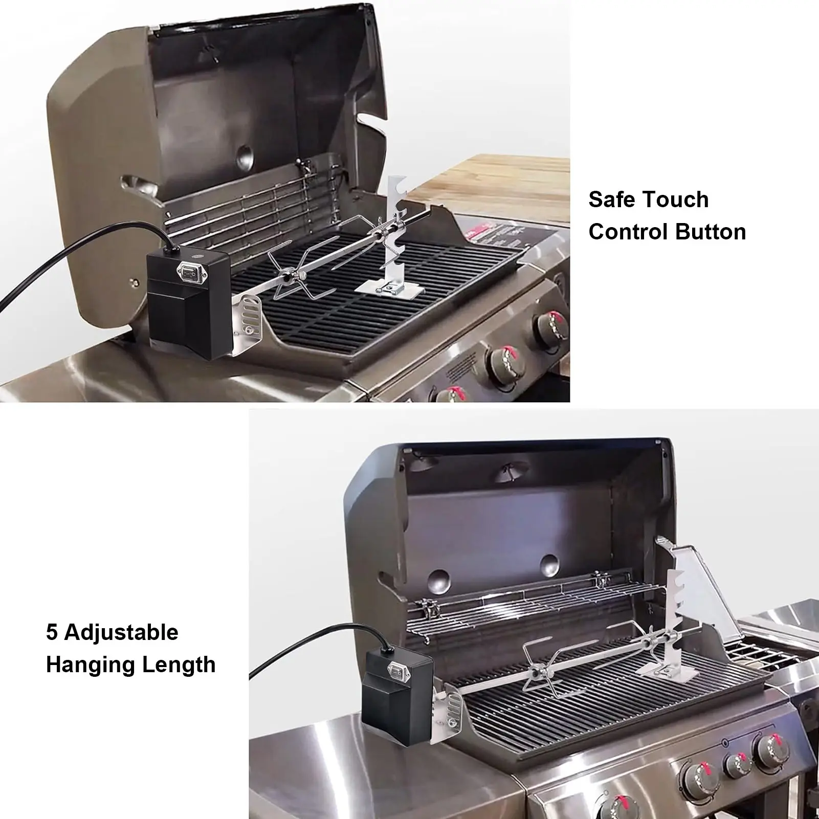 Rotisserie Grill Kit Waterproof Switch Stable Rotating Motor Strong Load Bearing Stainless Steel Universal Duty Rotisserie Kit