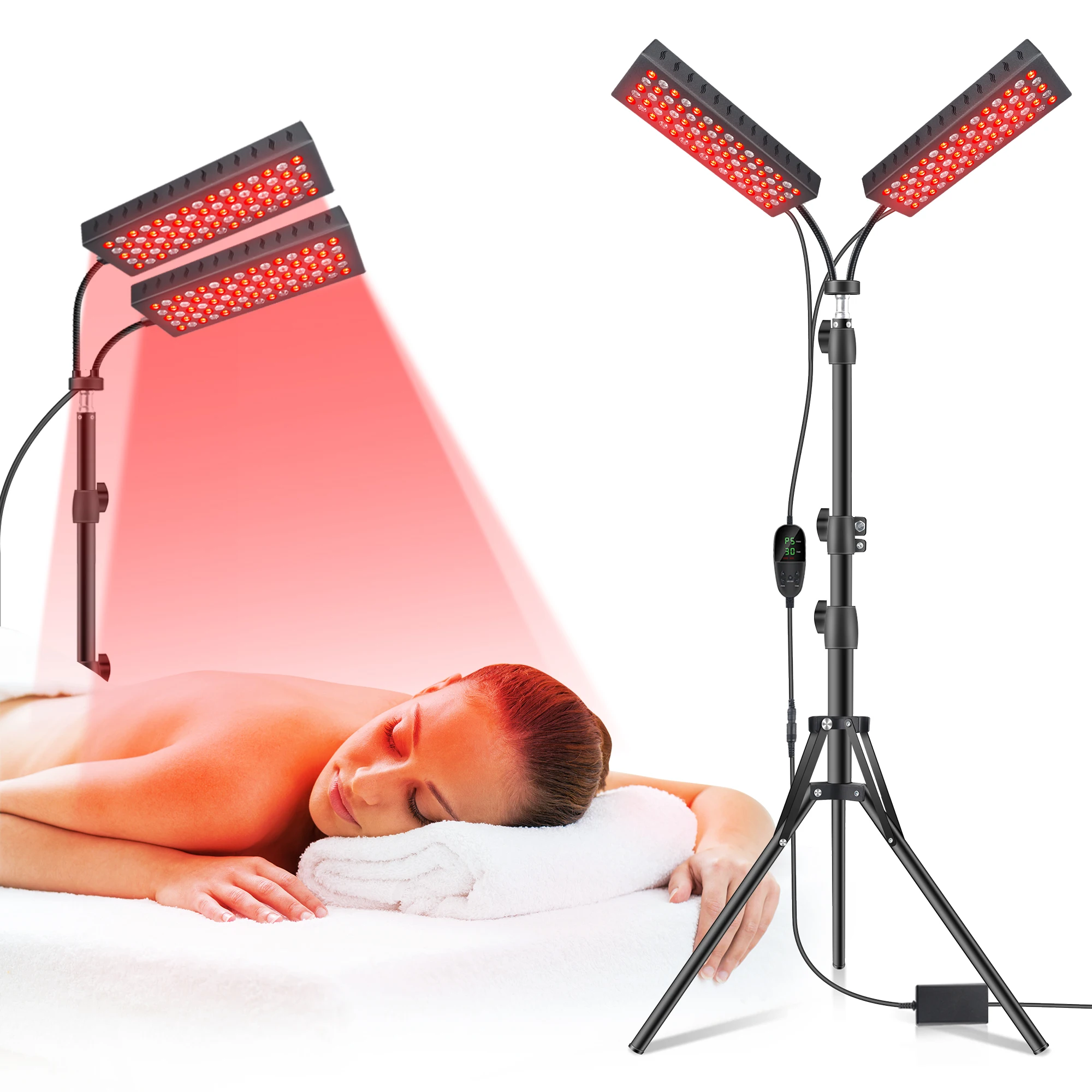 Home Beauty Device Red Light Therapy Floor Lamp Dual Head 660nm  LED Adjustable Height Full Body Pain Relief 360° Rotatable Pane