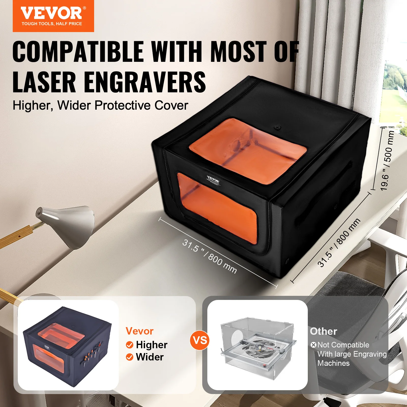 VEVOR Laser Engraver Enclosure 800x800 mm Flame Retardant & Fireproof Protective Cover, Insulates Smoke, Noise & Eye Protection