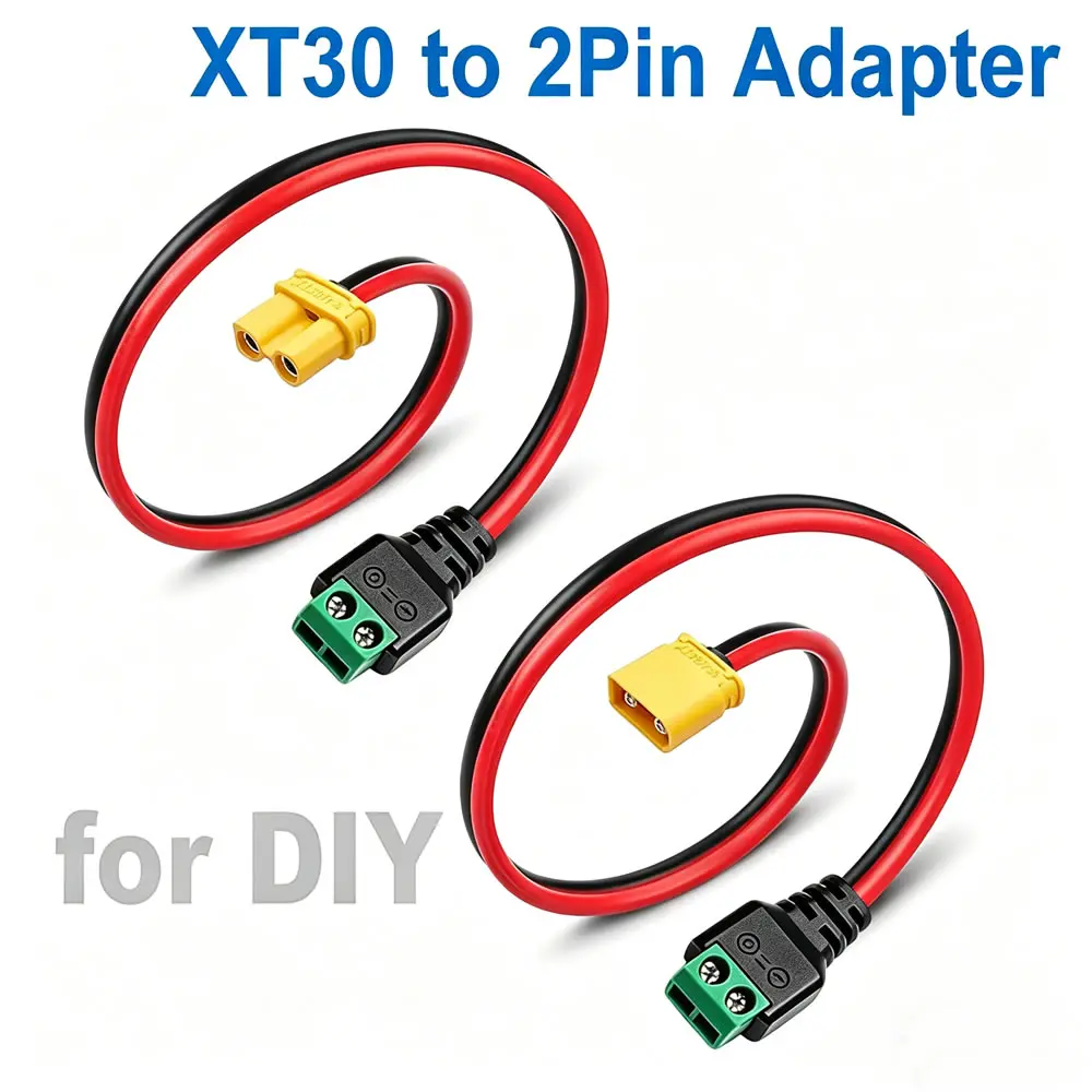 XT30 to 2 Pin Solderless Terminal Adapter Cord XT30 Connectors Terminal Cable, for RC Lipo Battery, Car Boat,FPV Racing Drone