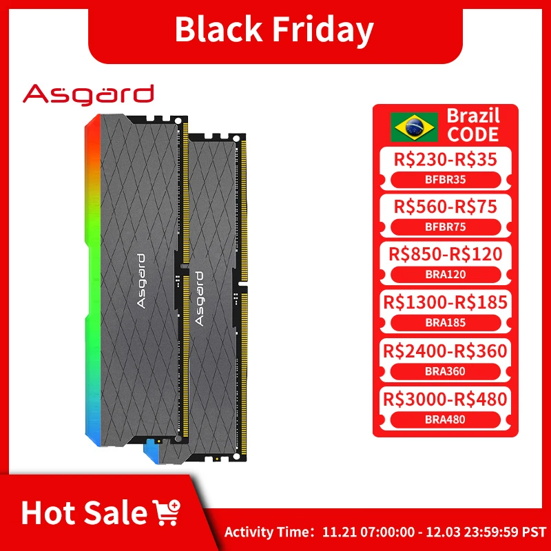 Asgard ddr4 ram 8GX2 16G 3200MHz RGB RAM Stunning Lighting Dual Channel DIMM Memoria Ram 1.35V  DDR4 RGB RAM for Desktop