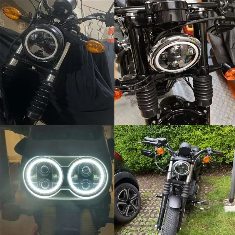 5Pcs 5.75 LED Headlight, 5-3/4 Motorcycle Headlight With White Halo DRL For Sportster Iron 883 Dyna Street Bob