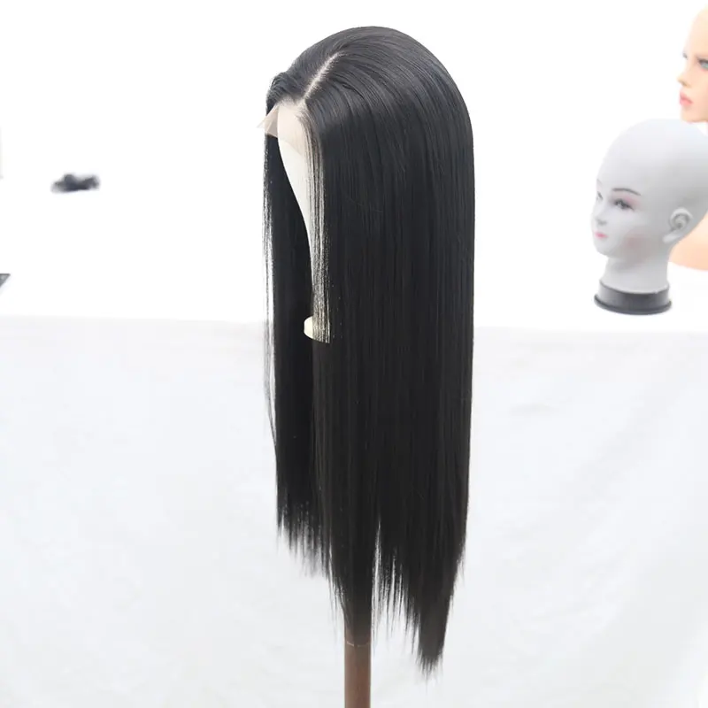 Straight Synthetic Hair 13*4inch Lace Front Wigs Black Color Heat Resistant Fiber Natural Hairline Side Parting For Women Wigs