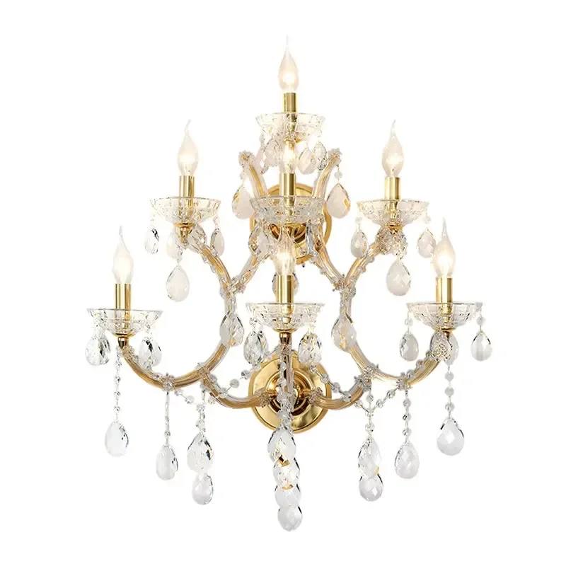 European-style Iron Frame Fabric Shade Glass Wall Lamp for Living Room Corridor Aisle Decoration Wall Lamp Bedroom
