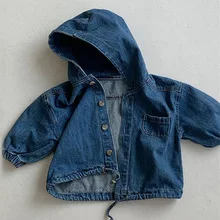 Koreanische Kinder-Frühlings- und Herbstjacke, Strickjacke, modisches und modisches Jeanshemd mit Kapuze, Cord-Freizeitjacke